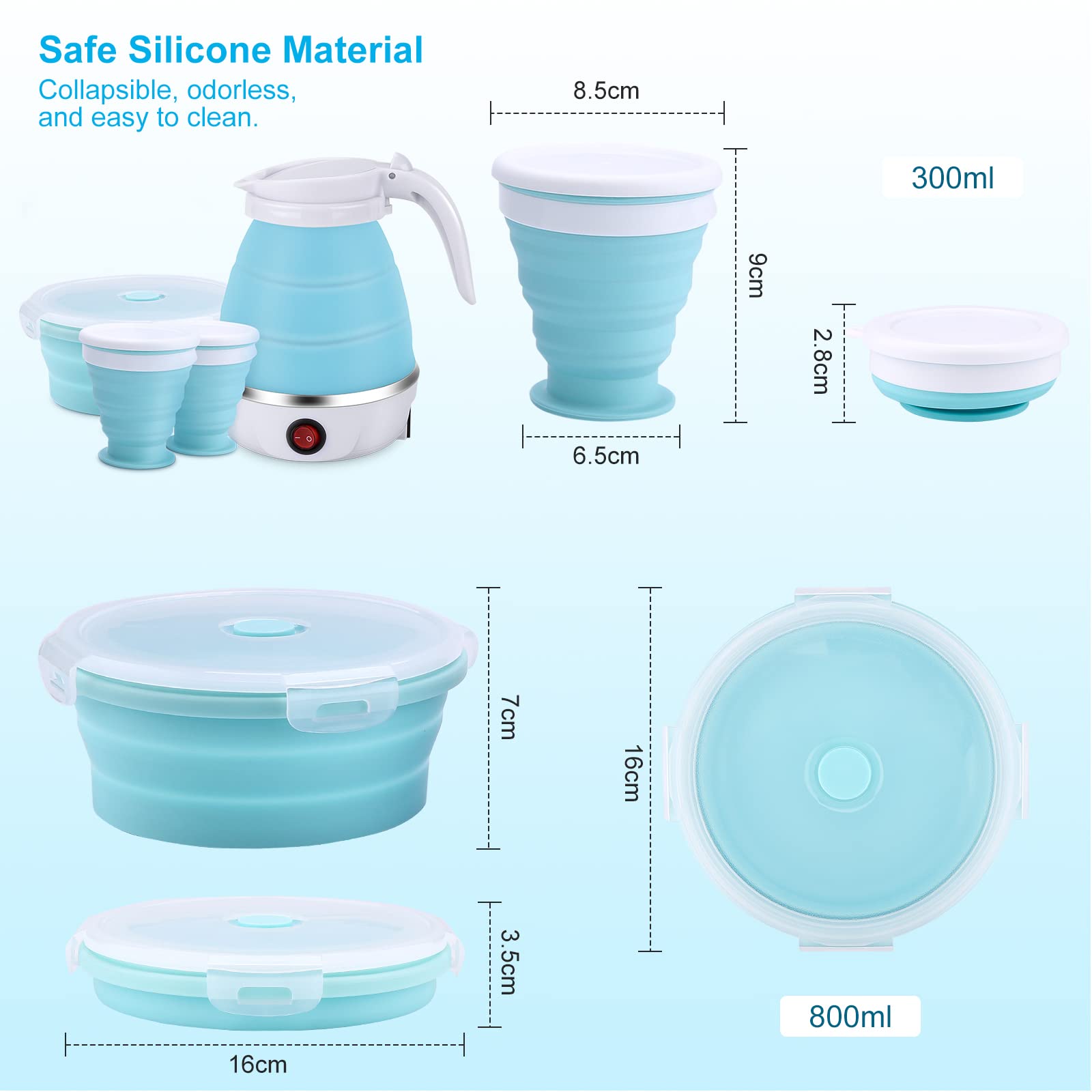 PAHTTO Bollitore elettrico da 600 ml con tazza e ciotola, bollitore portatile da viaggio, funzione di ebollizione rapida, senza BPA, 220 V, 600 W, per campeggio, viaggi, vacanze, ufficio, hotel