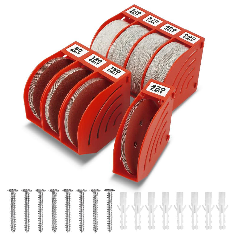 gostle 150 mm Sanding Disc Storage Box, Sandpaper Organizer with 8 Bins, Space-Saving Storage Rack, Offset Snap-On Connection