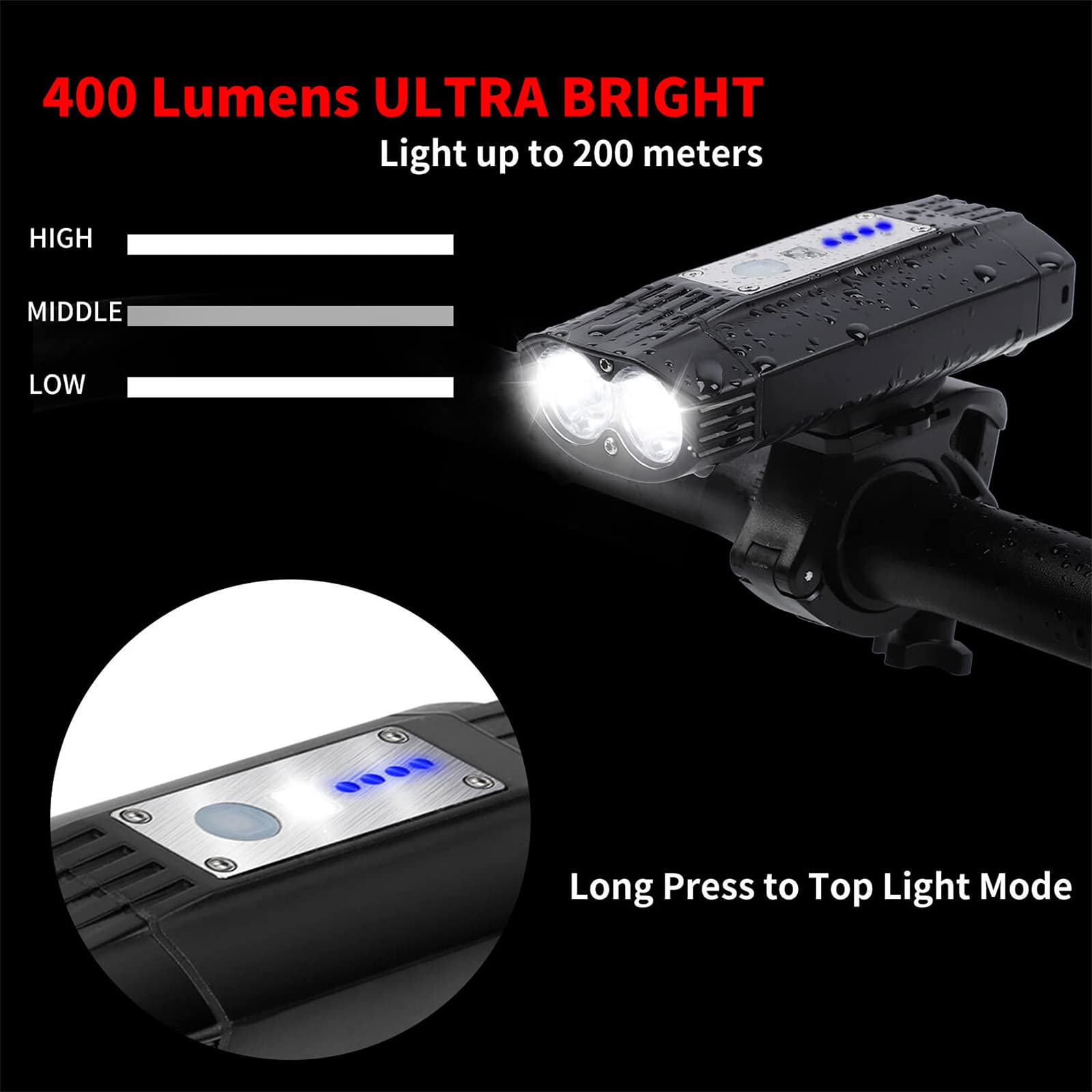 Lampe de Vélo USB VTT Vélo de Route Phare Lampe de Poche Accessoires de Vélo 5 Modes LED Vélo Avant Lumière