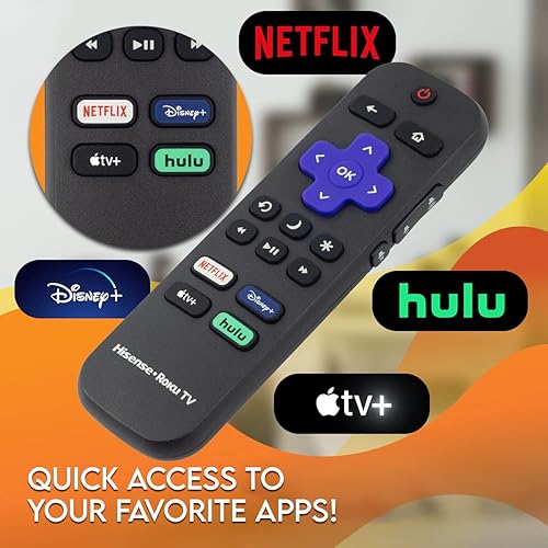 Miniatura 10 de Control remoto OEM para Roku TV sin emparejamiento Incluye botones de control de volumen y atajos Netflix Disney+ Apple TV y HBO (Hisense 3226001217)