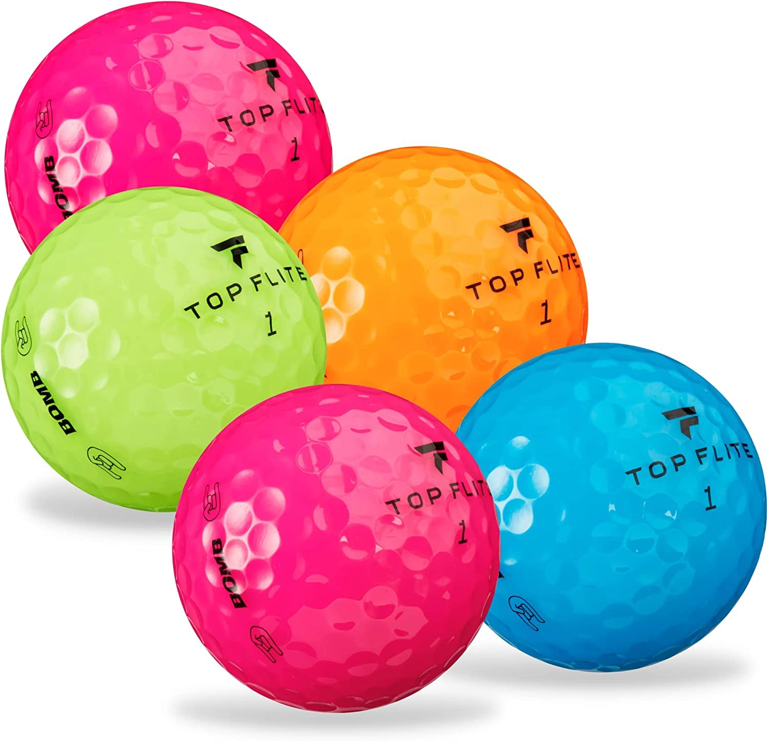 Golf Ball MonkeyCheap Recycled for Top Flite Bomb Muti-Color Mix Golf Balls 5A - AAAAA - Mint | Multi-Color 5A Recycled Balls for Top Flite Bomb Golfballs for Men and Women