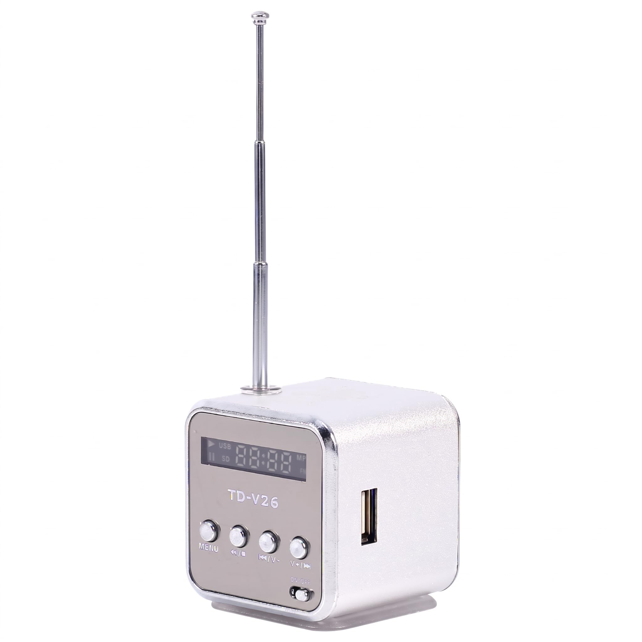 EIMSOAH Mini Speaker Music Player Radio Battery Powered Portable FM Radio Stereo Speaker, TF Card U Disk Support Radio for Home Dorm Car Travel Parties (Silver) MP3 & MP4 Player Accessories