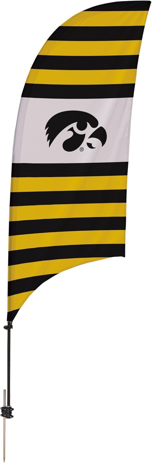 Iowa Hawkeyes College Sports Printed Feather Flag - NCAA Licensed - Super Polyester - School Banner (Black, Gold, White) (7.5' Spike Base)