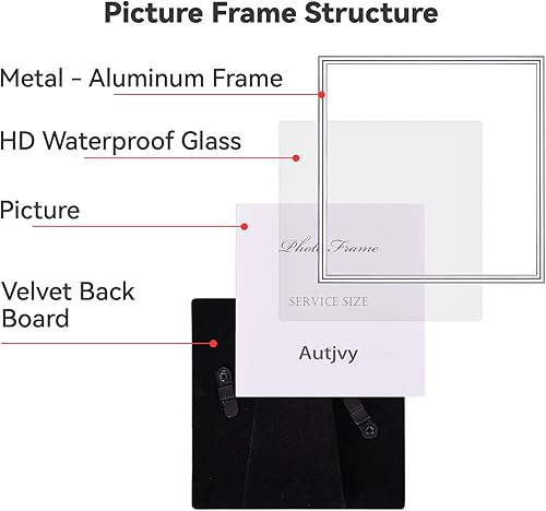 Vista 32 de Marco de fotos de 4 x 6 pulgadas, color dorado mate, moderno, simple, delgado, de aluminio, con vidrio real HD, pantalla para collage de mesa