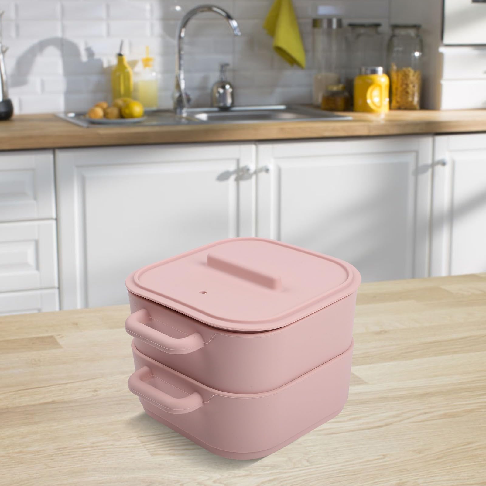 Set di 2 pentole a vapore in silicone per microonde con manico, vaporiera per verdure e contenitore resistente al calore, cottura rapida per pesce e carne, 22 x 17 x 14 cm, grigio (Light Red)