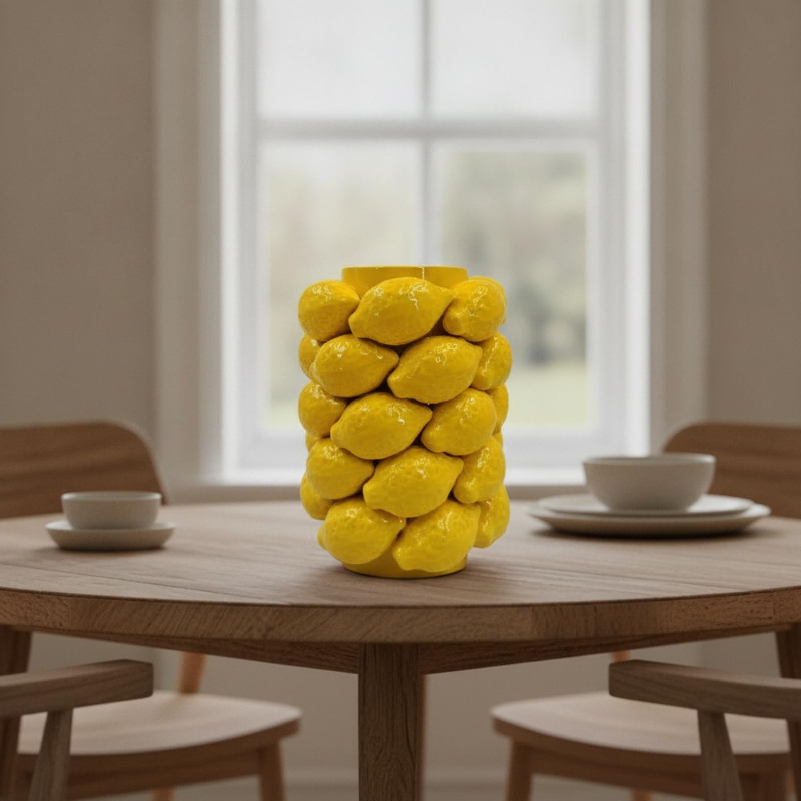Gralara Florero Cerámica con Cítrico corativo Jarrón Cerámica con Cítrico Bonito Jarrón Limones en Relieve para Mesa, 18-18-30cm, H0821g