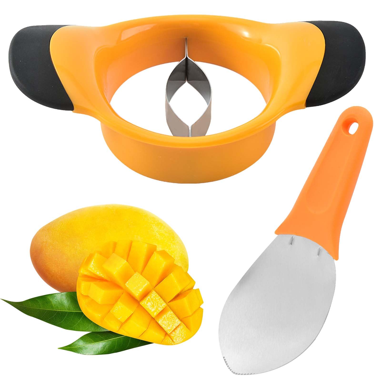 Solvio Mango Slicer and Corer Tool 2 in 1 Stainless Steel Mango Cutter Pitter Splitter with Non Slip Handles Fruit Slicer Divider Remover for Kitchen Gadgets Dishwasher Safe