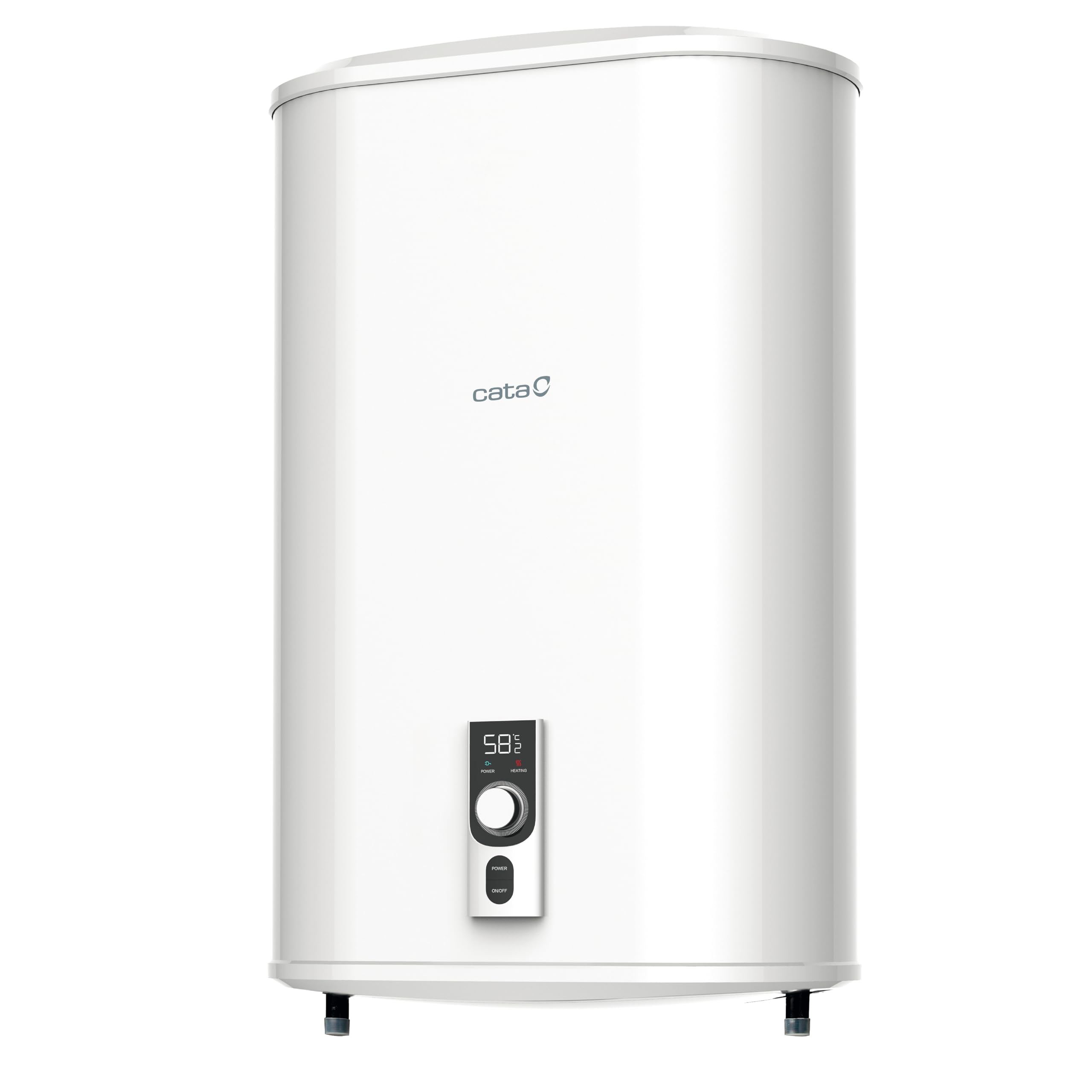 Cata Termo Eléctrico Reversible CTRS-​80 E-​REV SLIM Capacidad de 74L Doble Tanque Protección Super aislamiento Indicador Anti-​hielo Potencia 2.000W Display Digital Color Blanco
