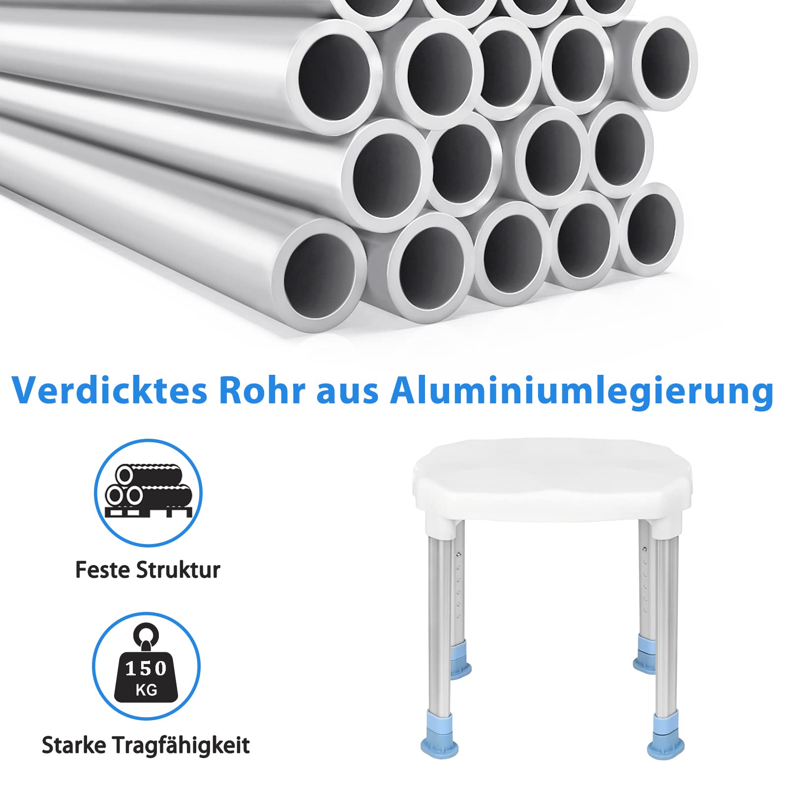 YRHome Taburete de ducha antideslizante, altura ajustable, ayuda para ducha, asiento de baño, silla de baño, asiento de baño, asiento de baño para personas mayores, capacidad de carga 150 kg