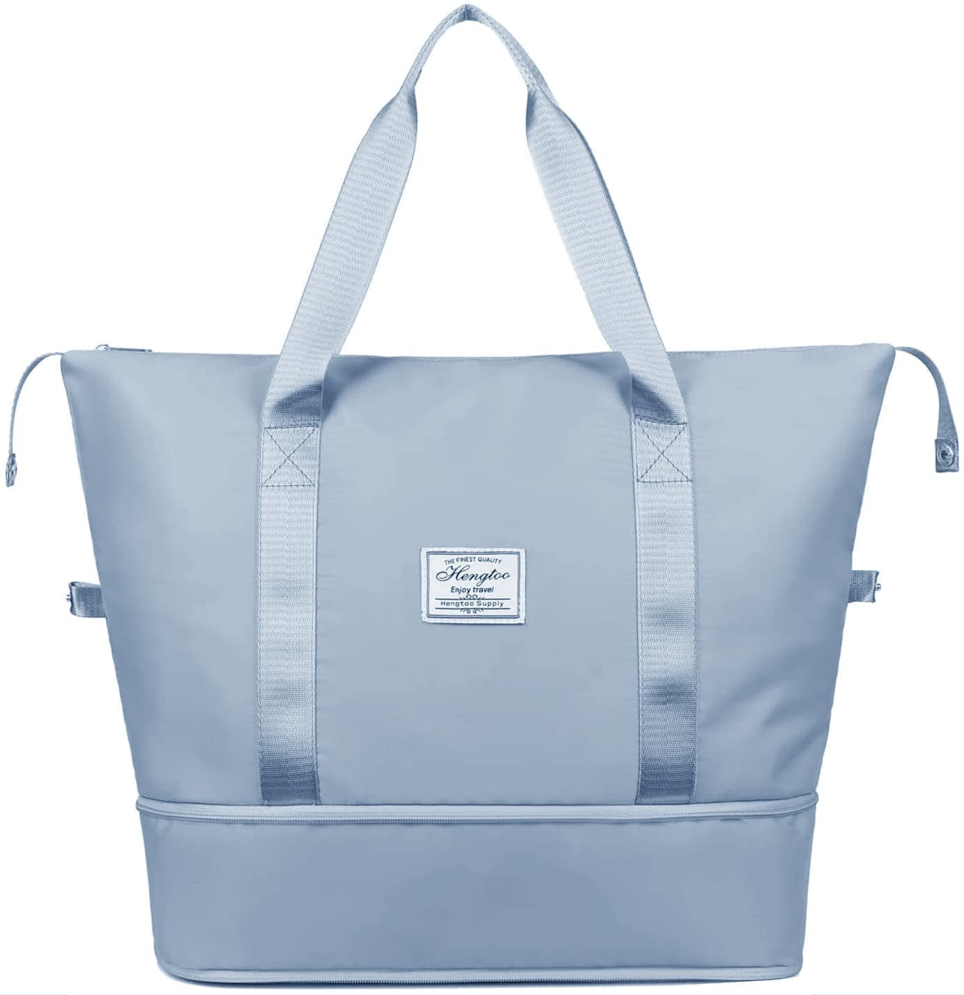 Foldable Travel Duffel Bag, Large Capacity Folding Travel Bag, Travel Lightweight Waterproof Carry Luggage Bag with Shoe Compartment (40 x 23 X 42 cm) (Pastel Blue)