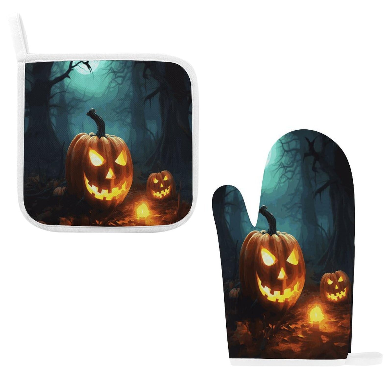 Btcowzrv Style Happy Halloween Pumpkins Oven Mitts And Pot Holders 2Pcs Set