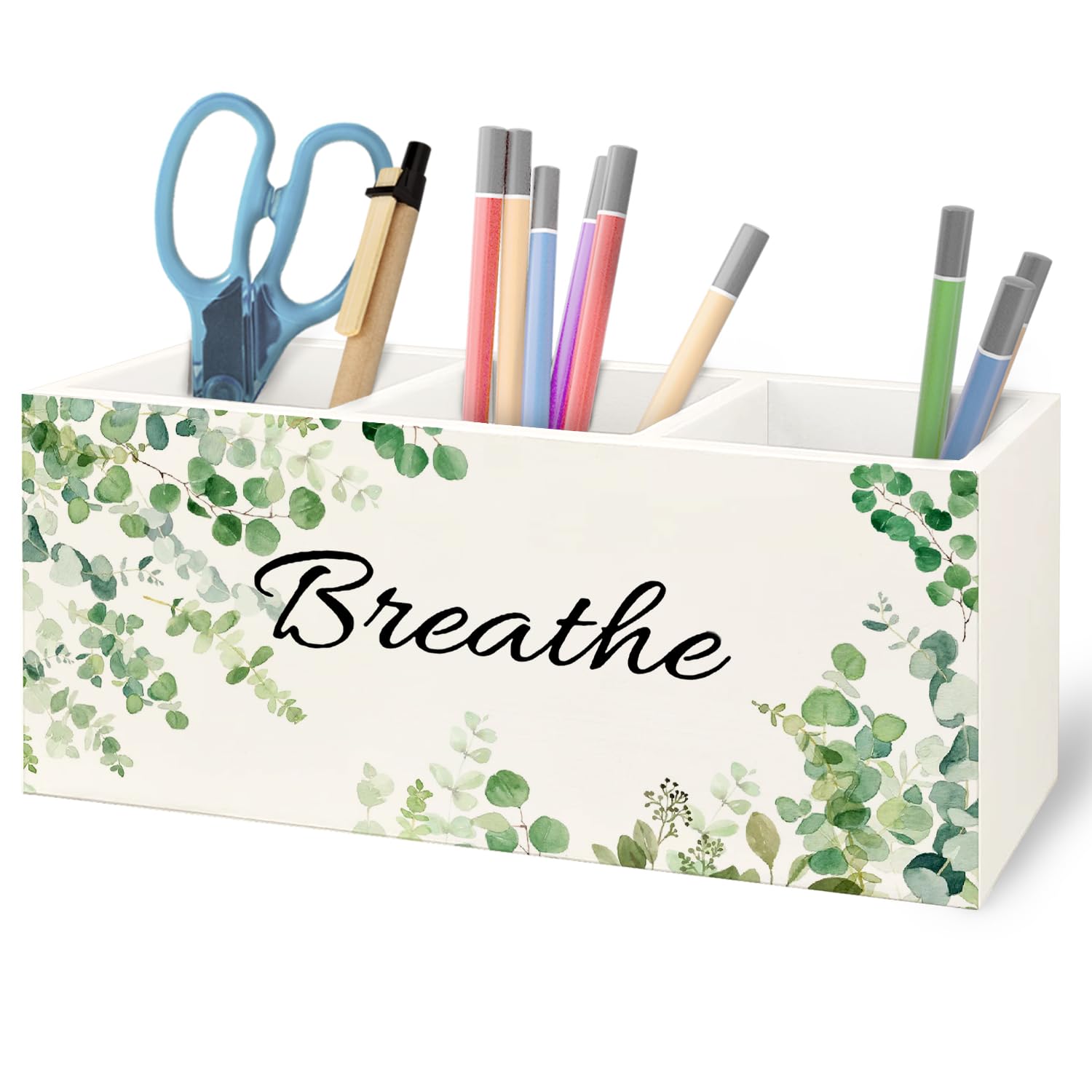 Portamatite in legno di eucalipto verde salvia per pennelli da trucco, organizer per bagno, portapenne in legno botanico verde per accessori da scrivania da ufficio