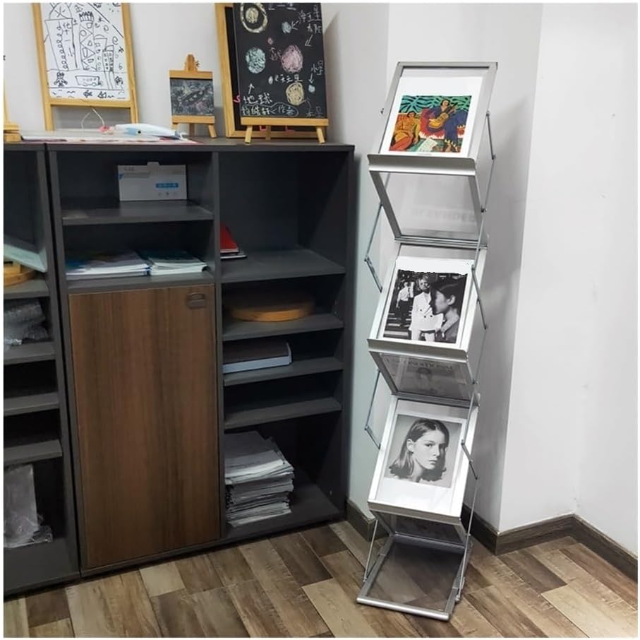 Magazine Rack, A4 Aluminum Alloy Exhibition Storage Folding Information Rack Floor Magazine Book Newspaper Publicity Display Rack Brochure Display Stand(Black)