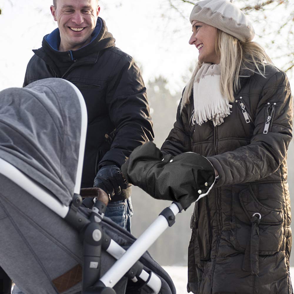 Handwärme Kinderwagen,Handschuhe Kinderwagen Handmuff Kinderwagen Handschuhe mit warme Fleece und Baumwolle Innenseite,Wasserfest atmungsaktiv und windfest, (Schwarz)