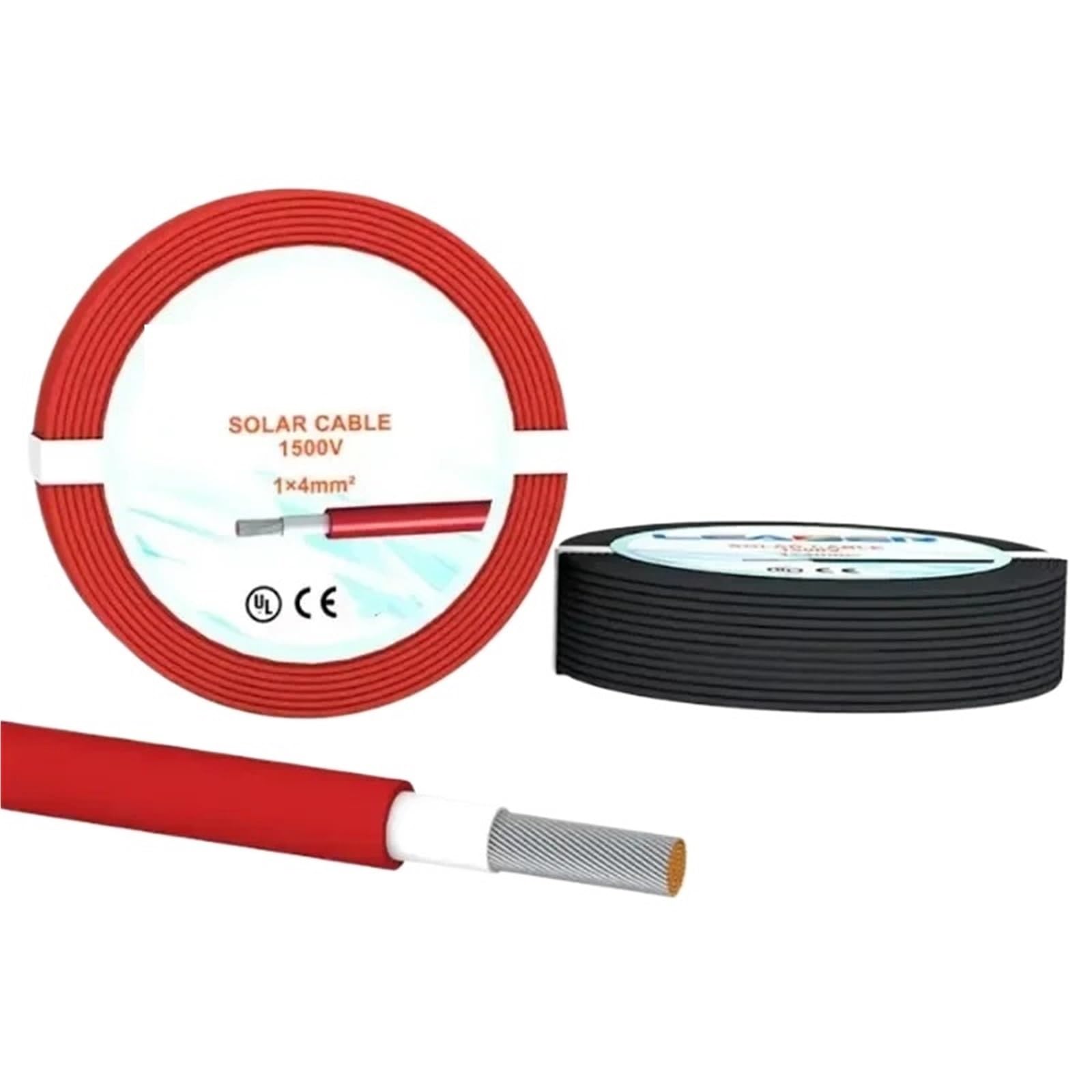 Cable Solar fotovoltaico Positivo y Negativo de 100 Metros, 6 mm², 10 AWG, certificación TUV, Color Negro y Rojo.
