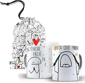 Caneca Meme Divertida + Saquinho de Presente Paci?ncia, Paci?ncia Puta Que Pariu