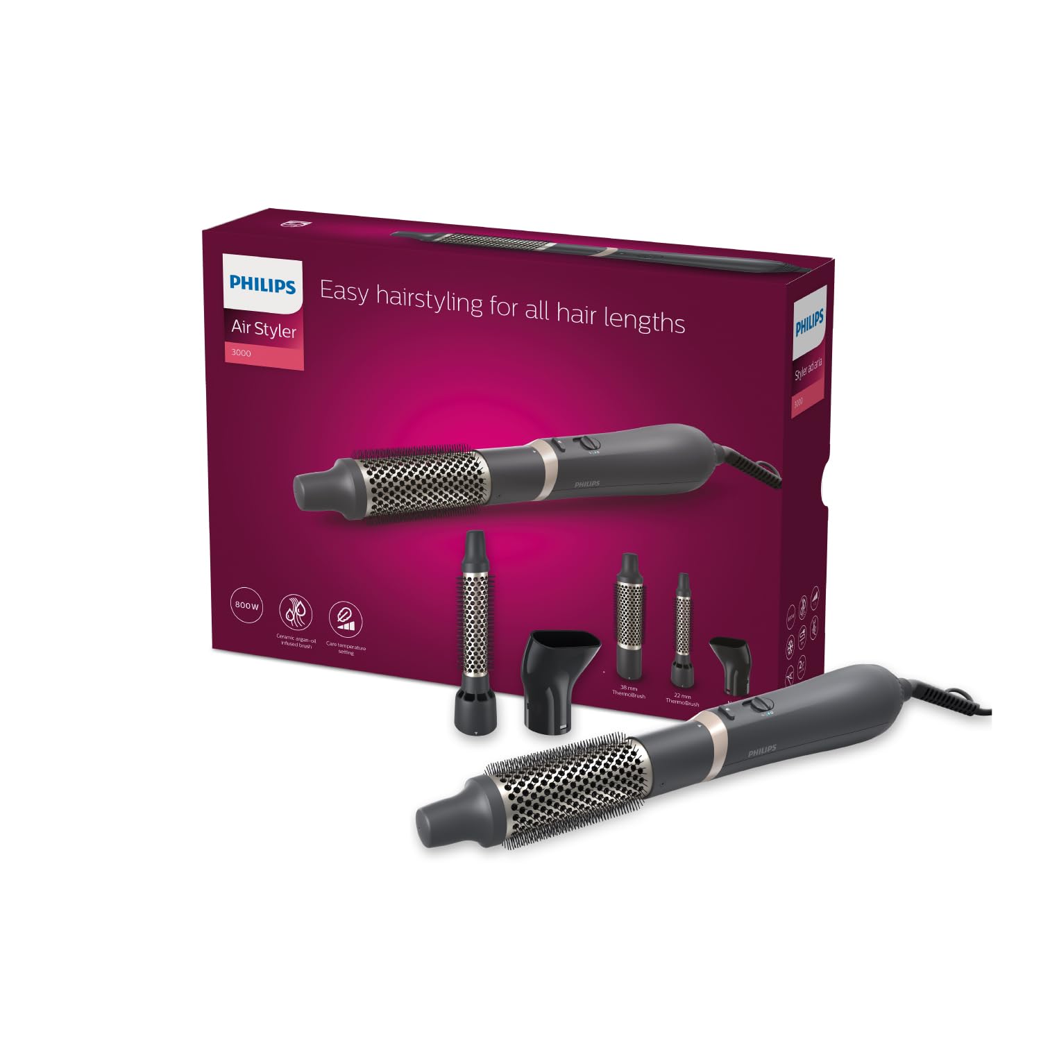 Philips Saç Şekillendirme ve Kurutma Seti, Argan Yağı Seramik Kaplama, 3’ü 1 Arada, 3 Isı ve Hız Ayarı, Soğuk Hava Fonksiyonu, Saç Koruma Teknolojisi, Doğal Şekillendirme, BHA301/00