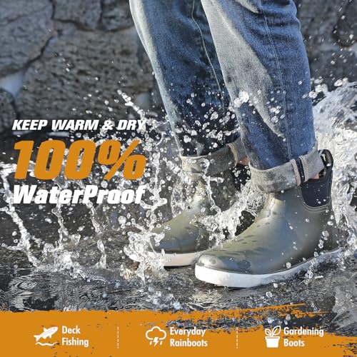 Image of Men's Deck Boots, Deck Shoes Waterproof Rain Boots, Saltwater Fishing Ankle Boots, Non-Slip Rubber Garden Muck Boots for Gardening Boating Camping Sailing Fishing