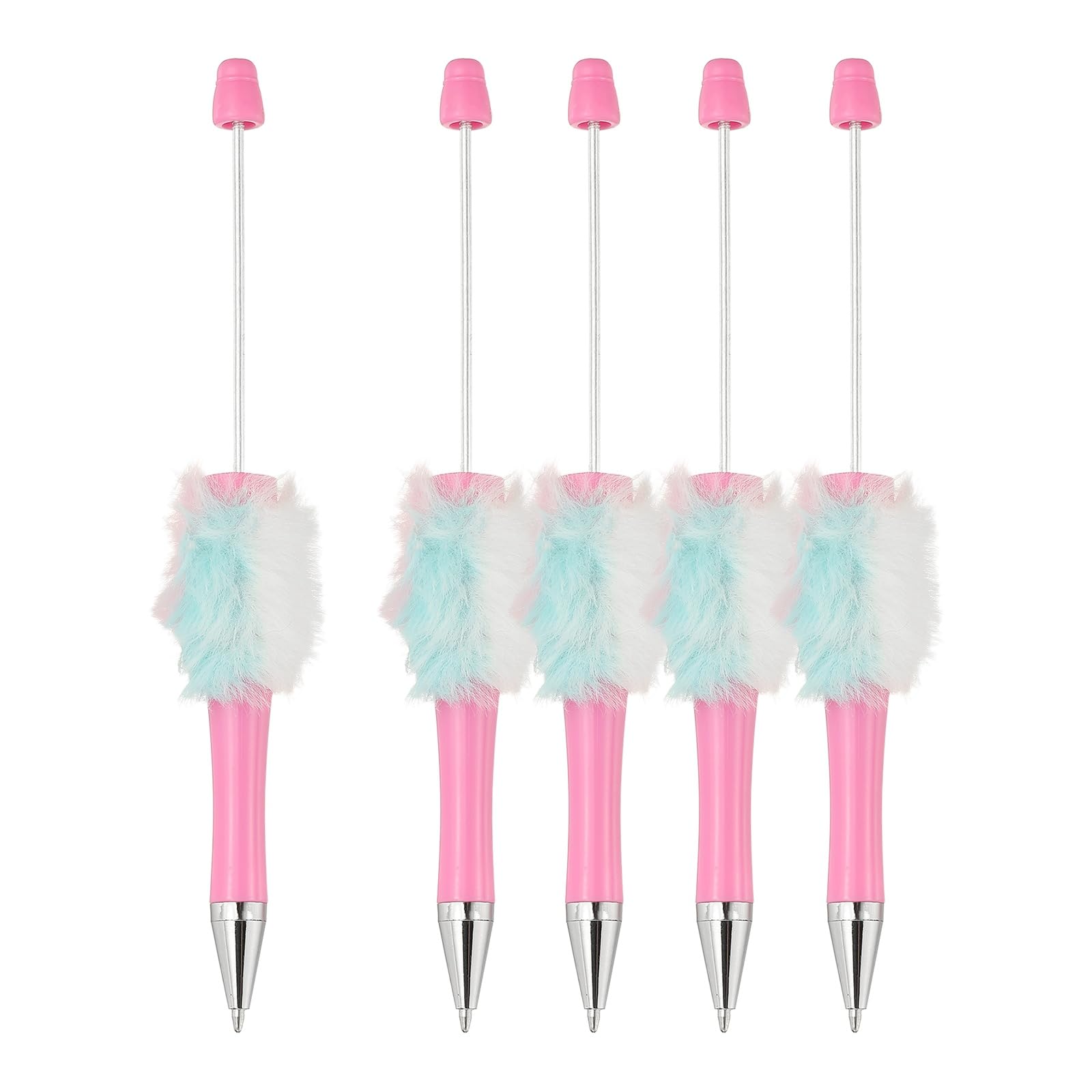 PATIKIL Fluffy Beadable Pens, Plush Fuzzy Plastic Bead Pen Bead Ballpoint for DIY Gift Writing Office Supplies - 5 Pcs (Pink Gradient)