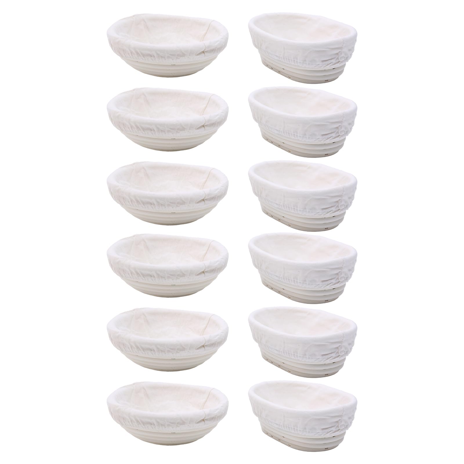 Juego de 6 cestas de fermentación con paños de lino | Cuenco redondo y ovalado Banneton para pan de masa madre, cestas de fermentación de ratán natural para panaderos aficionados