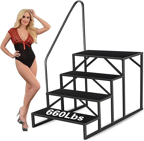 Escalera de piscina sobre el suelo, escalones de RV con pasamanos, escalones de bañera de hidromasaje de alta resistencia, capacidad de peso de 660