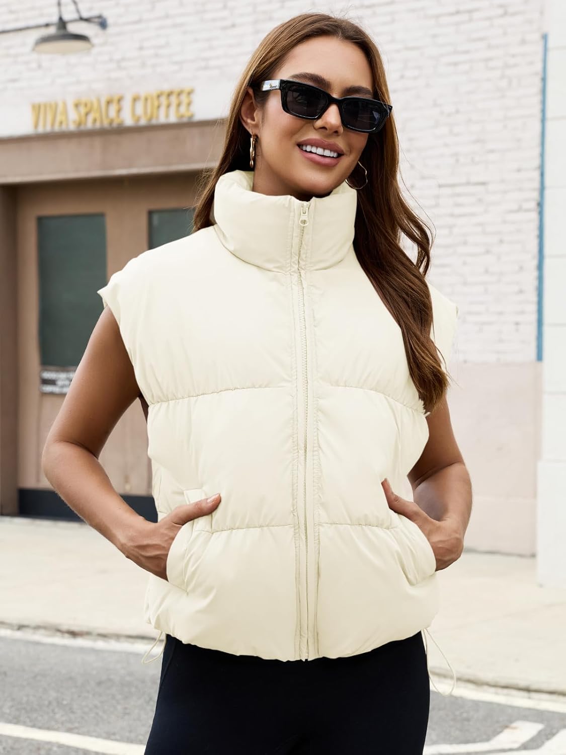 Womens Cropped Puffer Vest Oversized Winter Sleeveless Zip Up Padded Jacket Outerwear Water-Resistant Warm Coat - Image 4