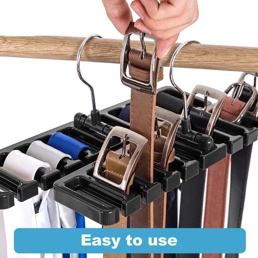 Organizer Porta Cinture E Cravatte A 10 Slot – Gancio Girevole 360° – Salvaspazio Per Armadio – Colore Nero – Dimensioni 30,5x7,3x14 Cm