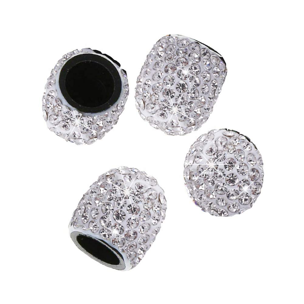 4 Tappi Valvola Pneumatici Bling Bling Con Strass Cristallo – Copri Stelo Antipolvere Universali Per Auto, Moto, Bici, Colore Bianco