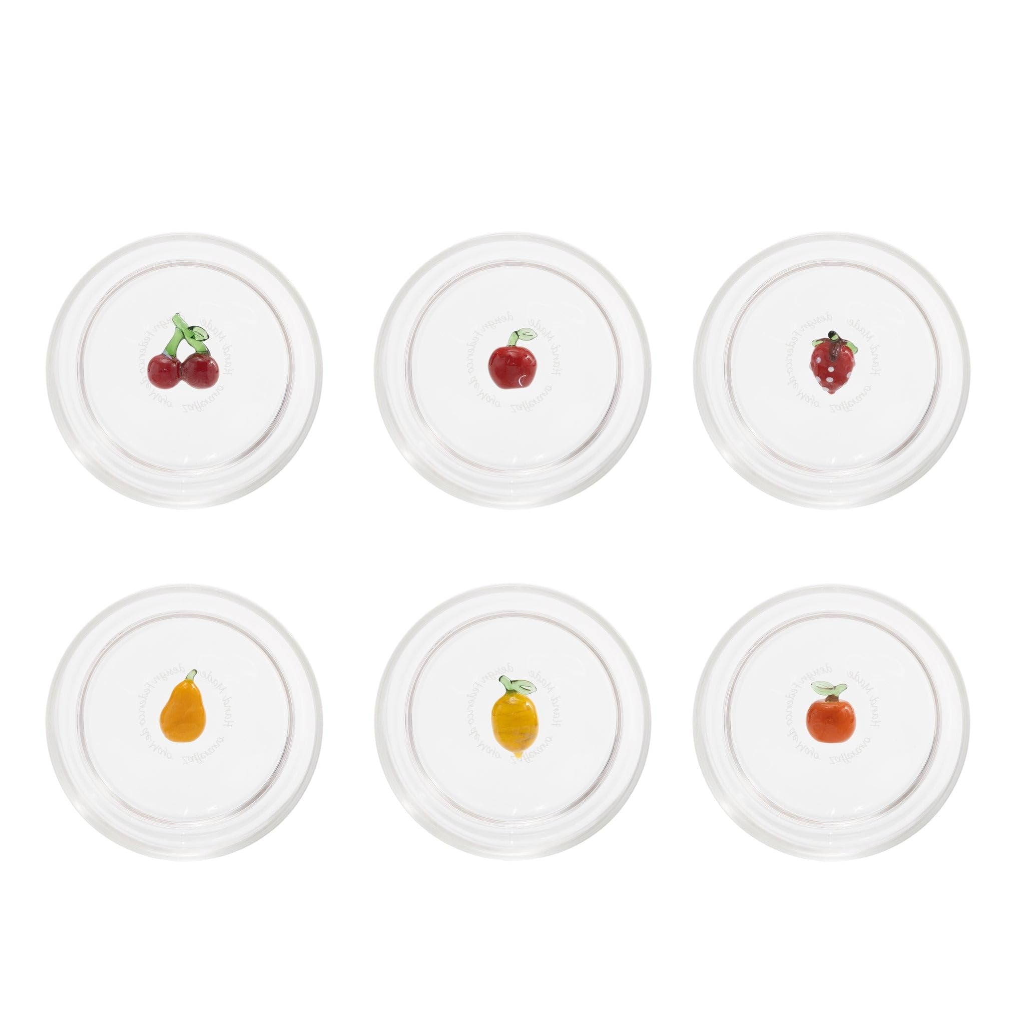 Zafferano Teca Frutta Mix - Set 6 Bicchieri in Vetro Borosilicato con Frutta - Tumbler 35 cl Doppio Fondo Decorato a Mano, Lavabili Facilmente