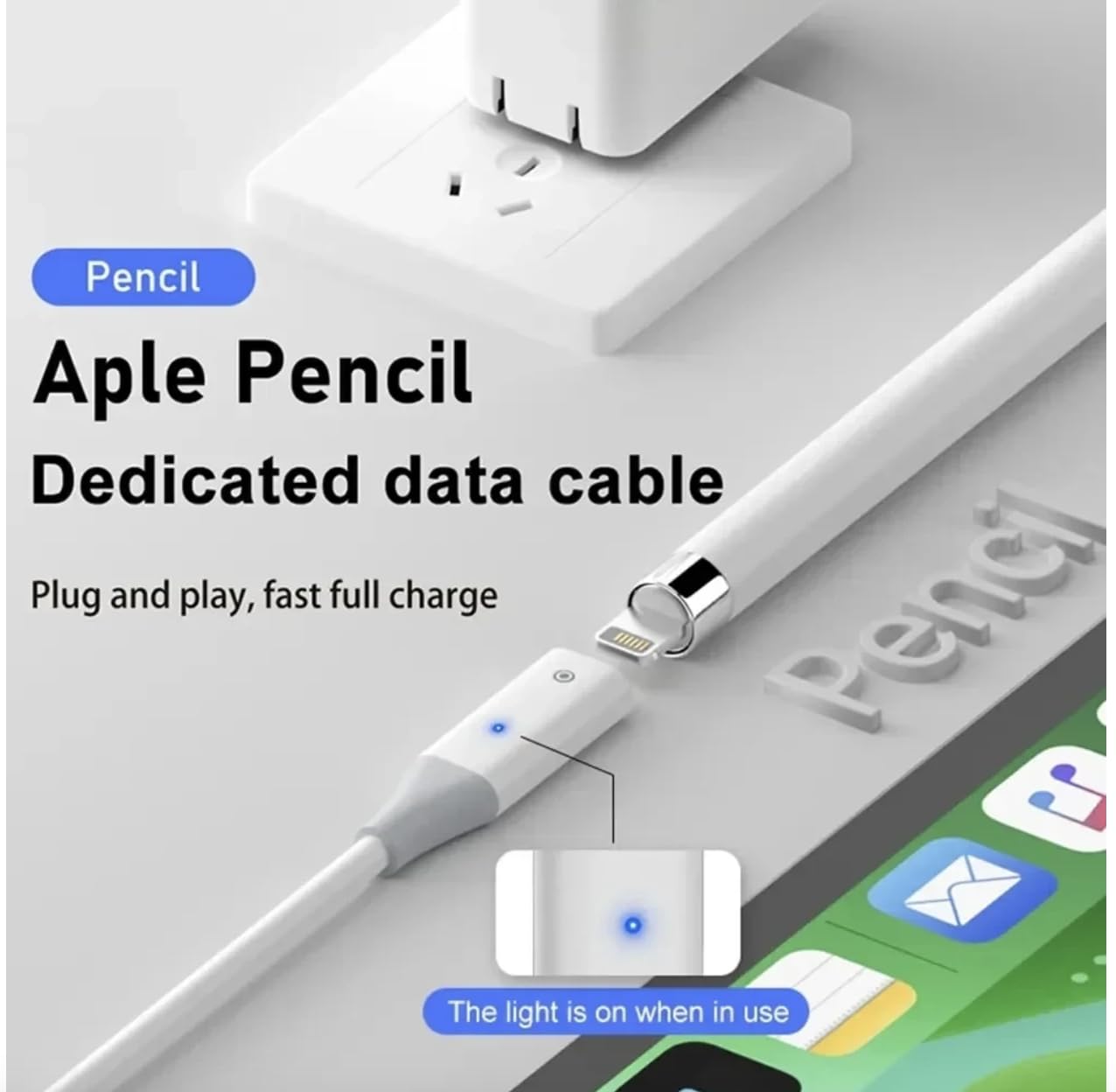 Kabel do ładowania Apple Pencil | Adapter ładowarki USB-C kompatybilny z Apple Pencil pierwszej generacji | 1 metr | tylko do ładowania