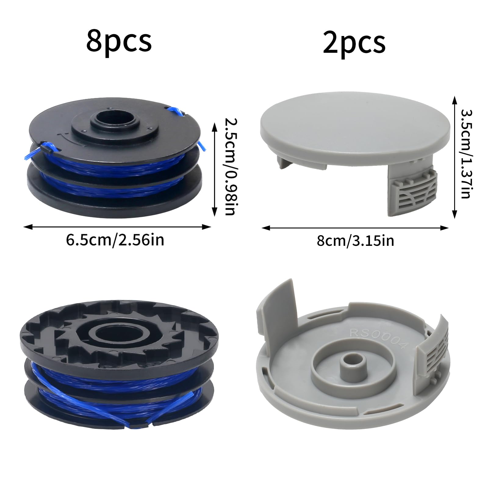 COEWUR 8Pcs String Trimmer Replacement Spool for Ryobi RAC123 5132002671, 1.5mm 8.3M(27FT) Strimmer Spool Line for Ryobi RLT4027, RLT4125, RLT5027, RLT6030, RLT5127, RLT6130 with 2Pcs RAC122 Cover - Image 2