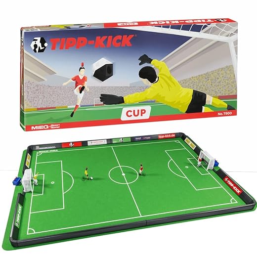 TIPP-KICK Cup 108x71 cm mit Bande – Das spielfertige Set mit 2X Spieler, 2X Torwart, 2X Netztor, 2X Ball I Spielfeld aus Filz