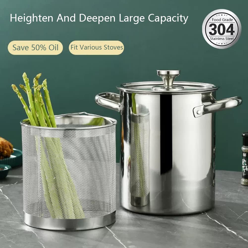 4L Marmite De Friture Avec Panier Et Couvercle Acier Inoxydable 304 Pot À Légumes Marmite À Asperges Cuiseur De Pâtes Cuit-vapeur Pour La Maison Cuisine, Argent