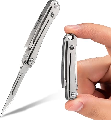 Miniatura 2 de KeyUnity KK07 Mini cuchillo de bisturí de titanio y anillo D de titanio KA17