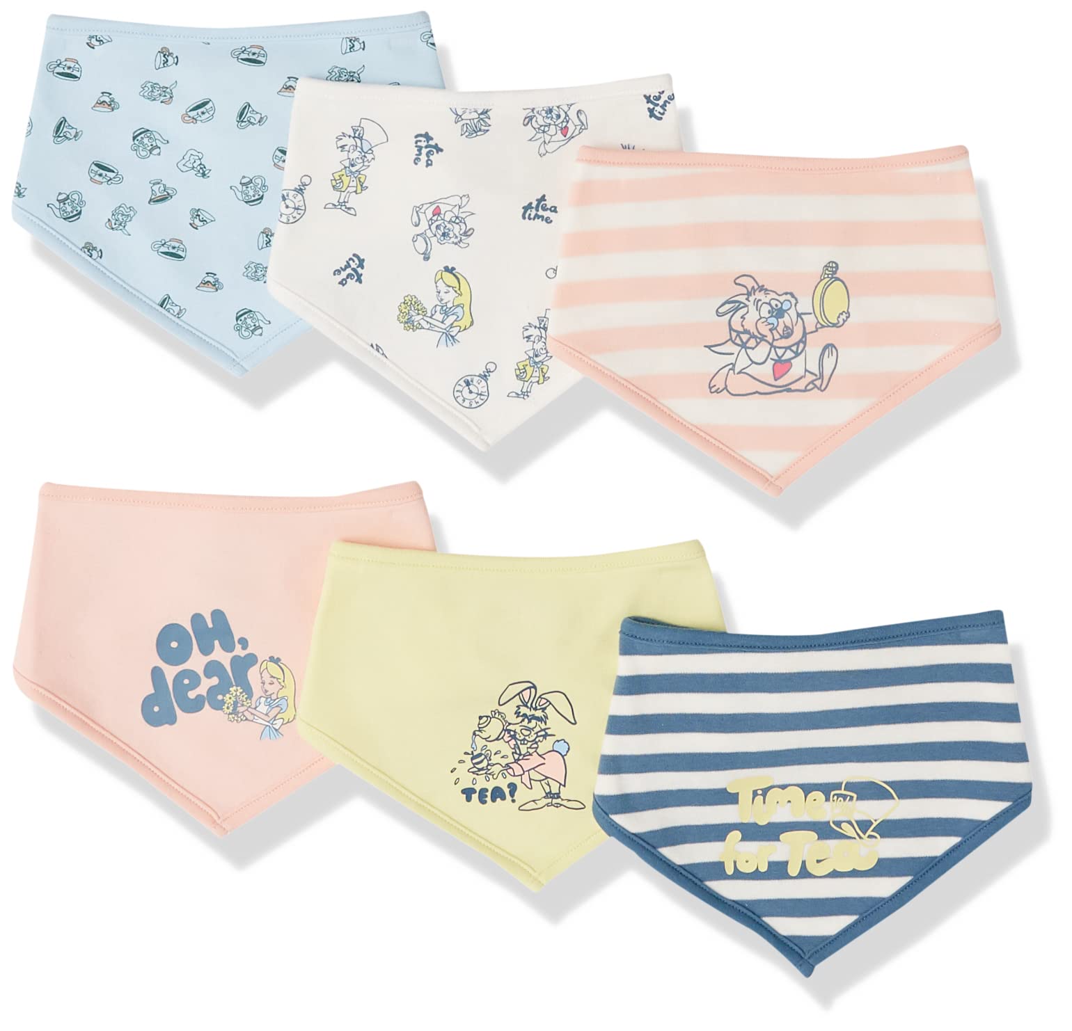 Amazon Essentials Disney | Marvel | Star Wars | Princess Baby Bibs Lätzchen, 6er-Pack Alice Tea Party, Einheitsgröße