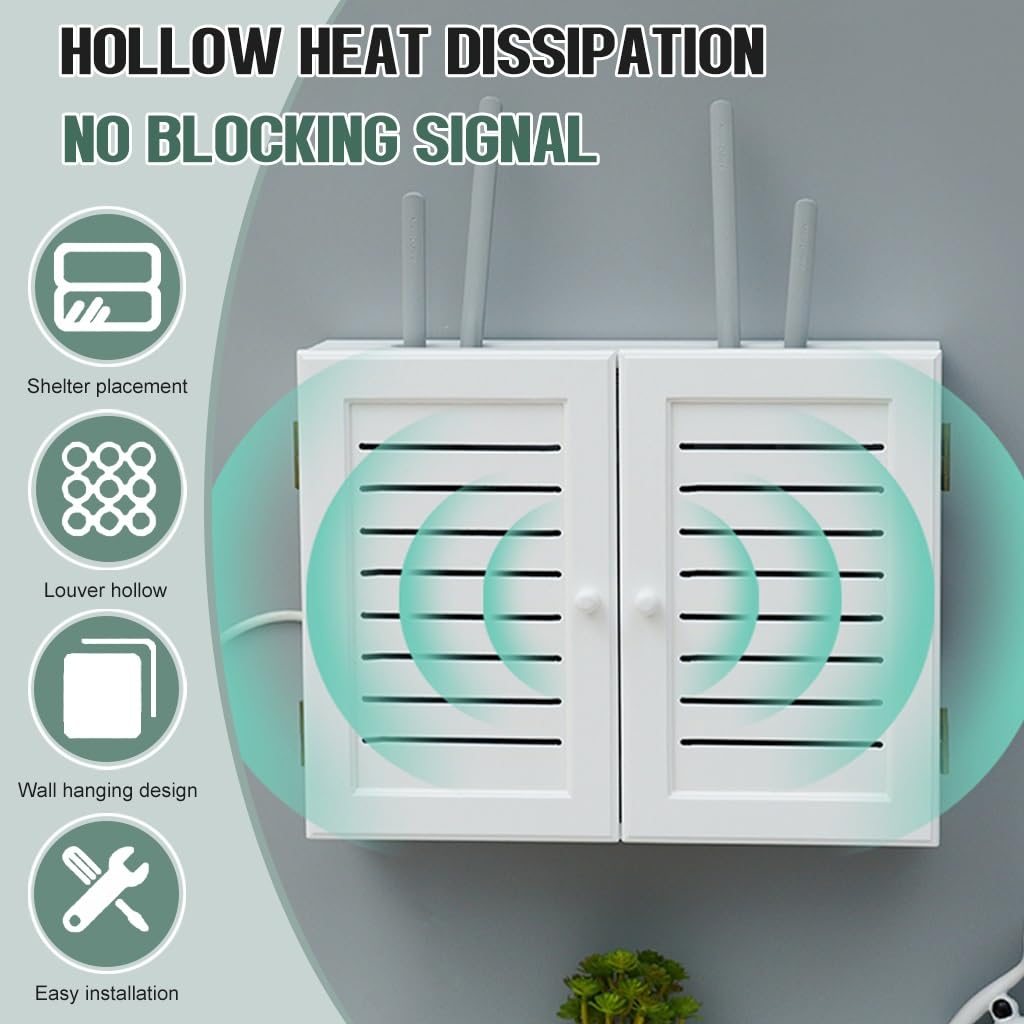 Support Mural Double Porte pour routeur avec Prise électrique dissimulée, Grand Meuble de Rangement WiFi, Stores décoratifs, Vert, Dimensions 36x9,5x28cm - optimise l'espace et Le Style !
