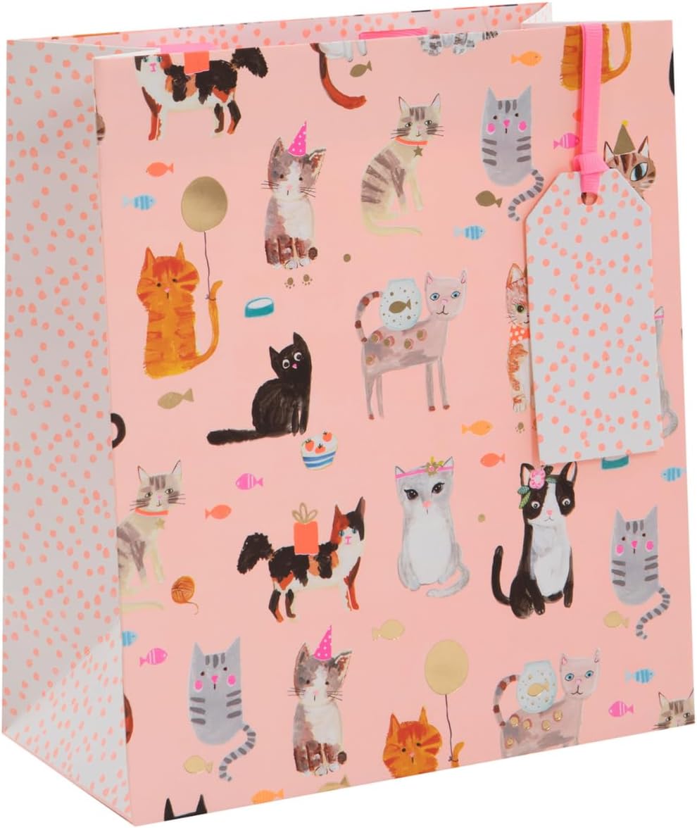 Glick Luxury Gift Bag, Cat Medium Gift Bag, Celebration Gift Bag, Birthday Cats Gift Bag, Cat Lover Gift Bag, Paper Salad Cats Whiskers Gift Bag, Gift Wrap Bag, 200x225x100mm, Multi-Colour, GMPS105