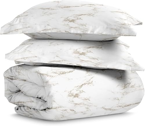 Miniatura 1 de Funda de edredón 100% algodón tamaño Queen estampado de mármol gris pardo Carrara, 400 hilos de fibra larga, funda de edredón de satén Queen con
