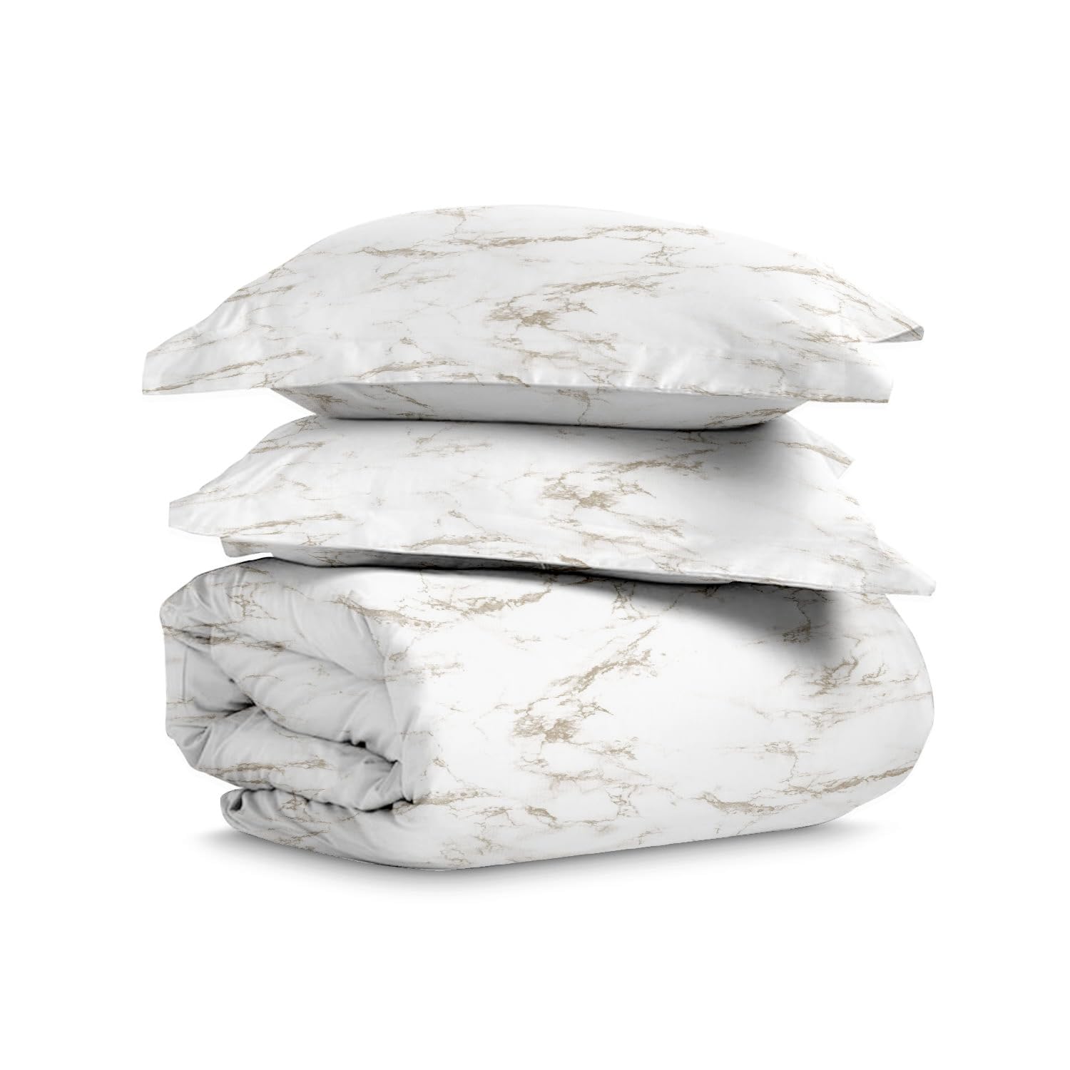Pizuna Carrara Marble Taupe Print Double Duvet Cover Set Cotton 400 Thread Count 100% Long Staple Cotton Printed Duvet Cover 200x200 Sateen Double Duvet Cover with Button Closure (Quilt Cover Double)