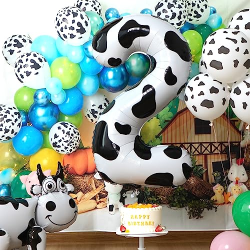 Image of Cow Print Number 1 Balloon, Large 40 Inch Cow Number Birthday Balloons | Helium Foil Mylar Balloon Cow Themed Birthday Party Decorations | Farm Barn Decor for kids,Girl,Boy