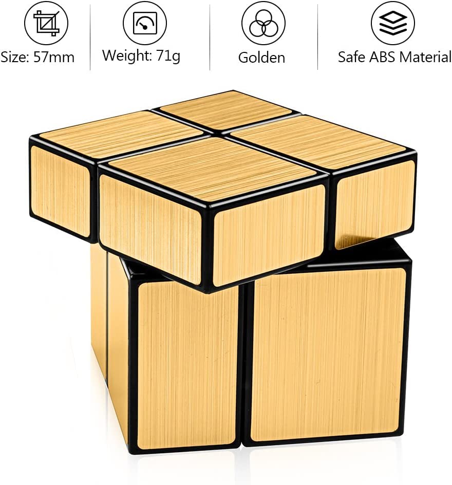 Image of Hawkister QiYi 2x2 Mirror Puzzle Cube Golden | High Speed 2x2x2 Shape-Mod | Metallic Gold Stickers & Anti-Pop Design, Smooth Turning Logic Brain Teaser for Kids & Adults Solvers