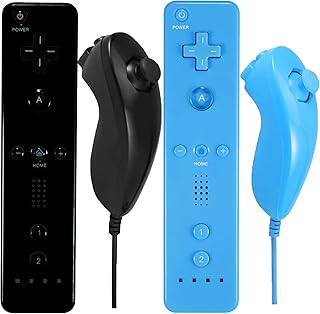 Wii Remote and Nunchuck Controller, Wireless Controllers Compatible with Wii/Wii U with Silicone Case and Wrist Strap (Black and Blue)