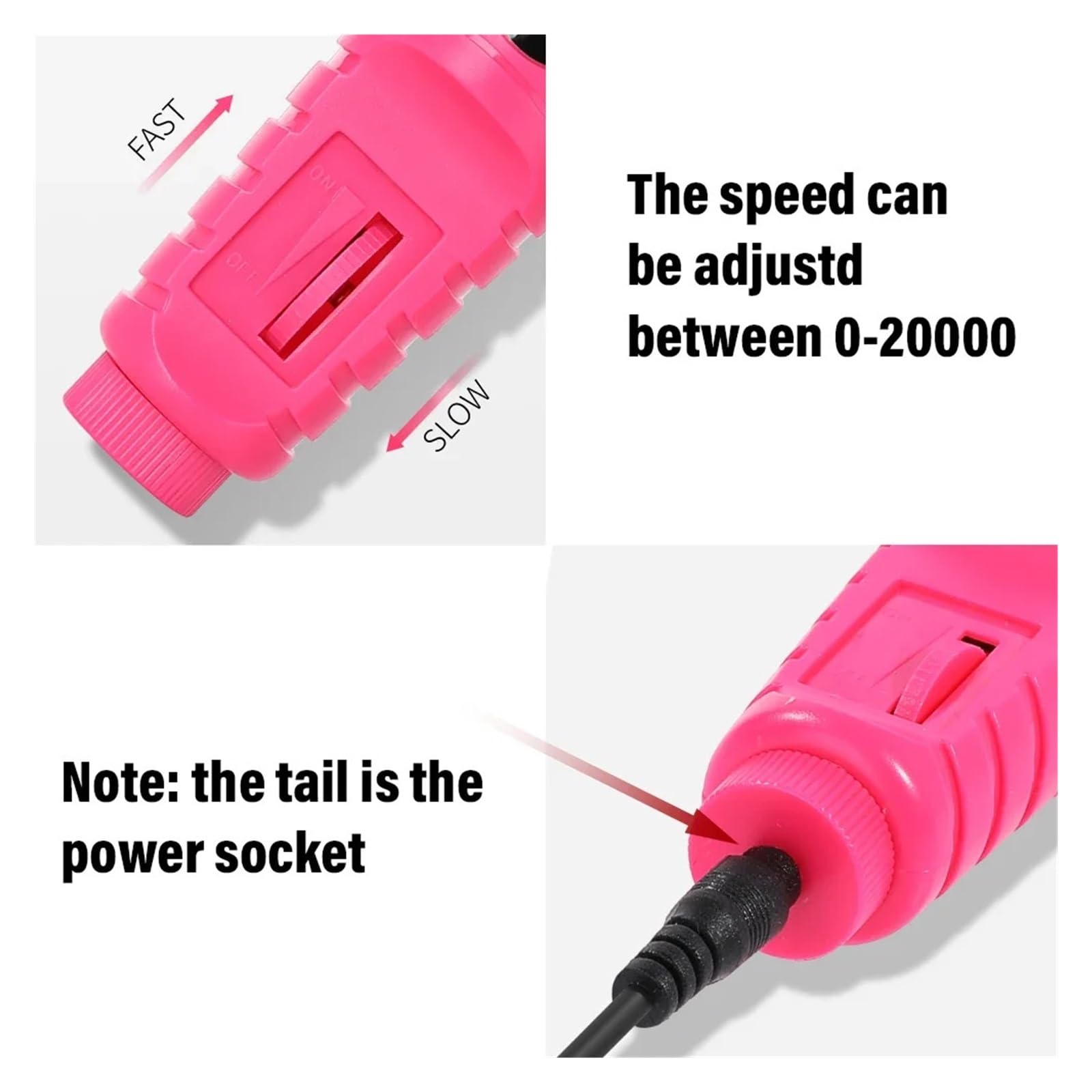Elektryczny Zestaw Wierteł Do Paznokci, Sprzęt Szlifowania Pedicure, Młynek Manicure, Profesjonalne, Mocne Narzędzie Polerowania Intuicyjne, Proste Sterowanie(Pink)