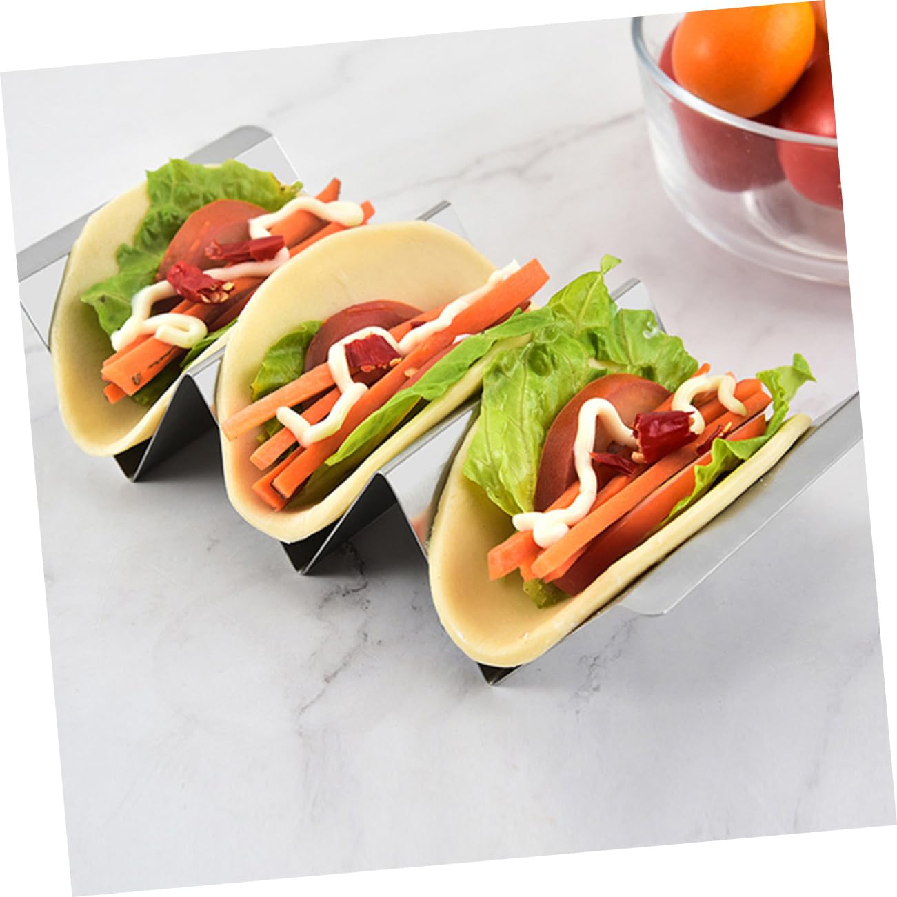 FUNOMOCYA 3pcs Stainless Steel Pancake Rack Taco Platters U- Shaped Taco Rack Taco Tray Holder Taco Holder Tray Taco Rack for Oven Mexican Corn Display Shelves Mexican Pancake Rack Silver