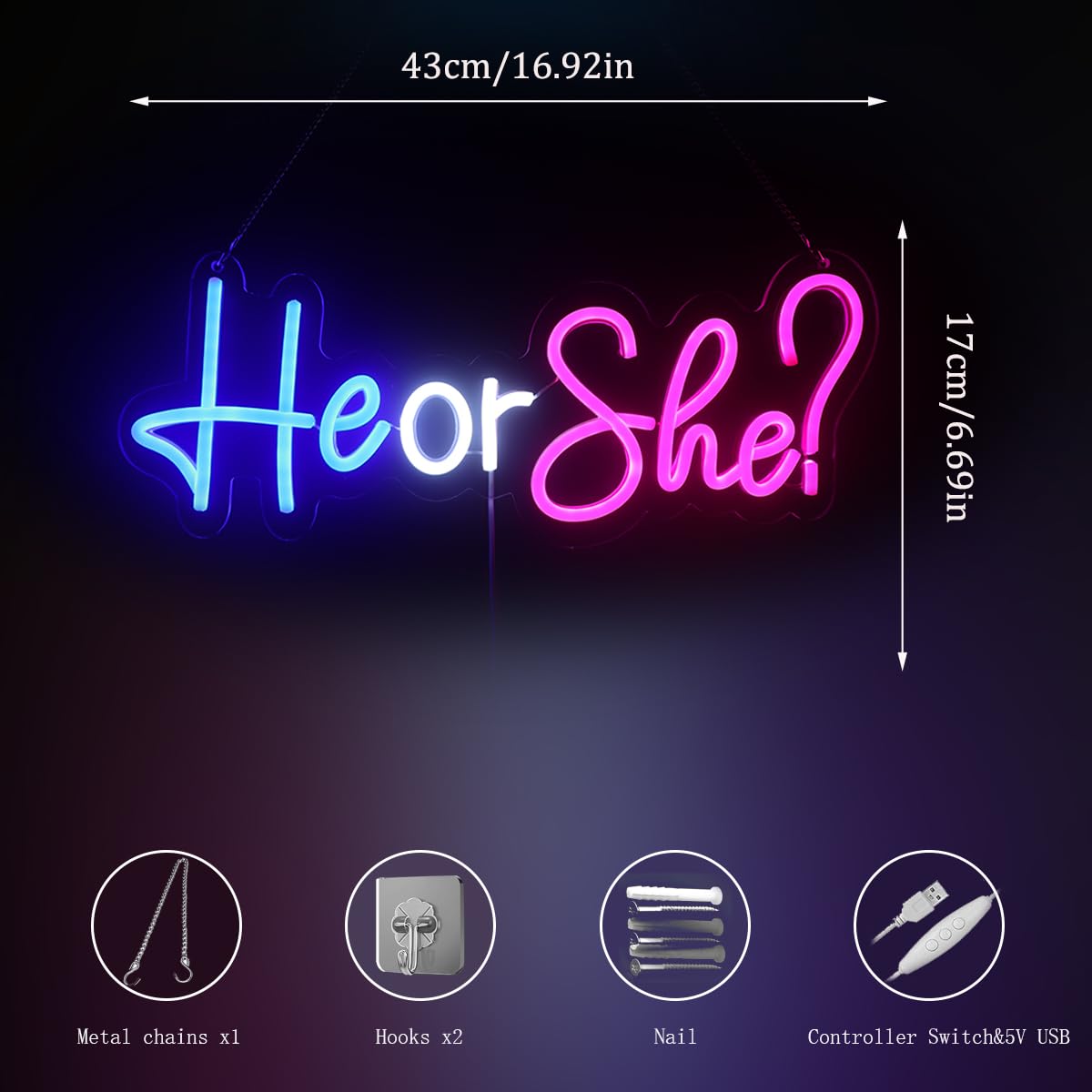 Nordstylee - Segnali al neon LED per rivelazione del sesso, decorazioni per feste, segni con lettere al neon, annunci di gravidanza, forniture per feste, cartelli per baby shower da giardino (Rosa-blu