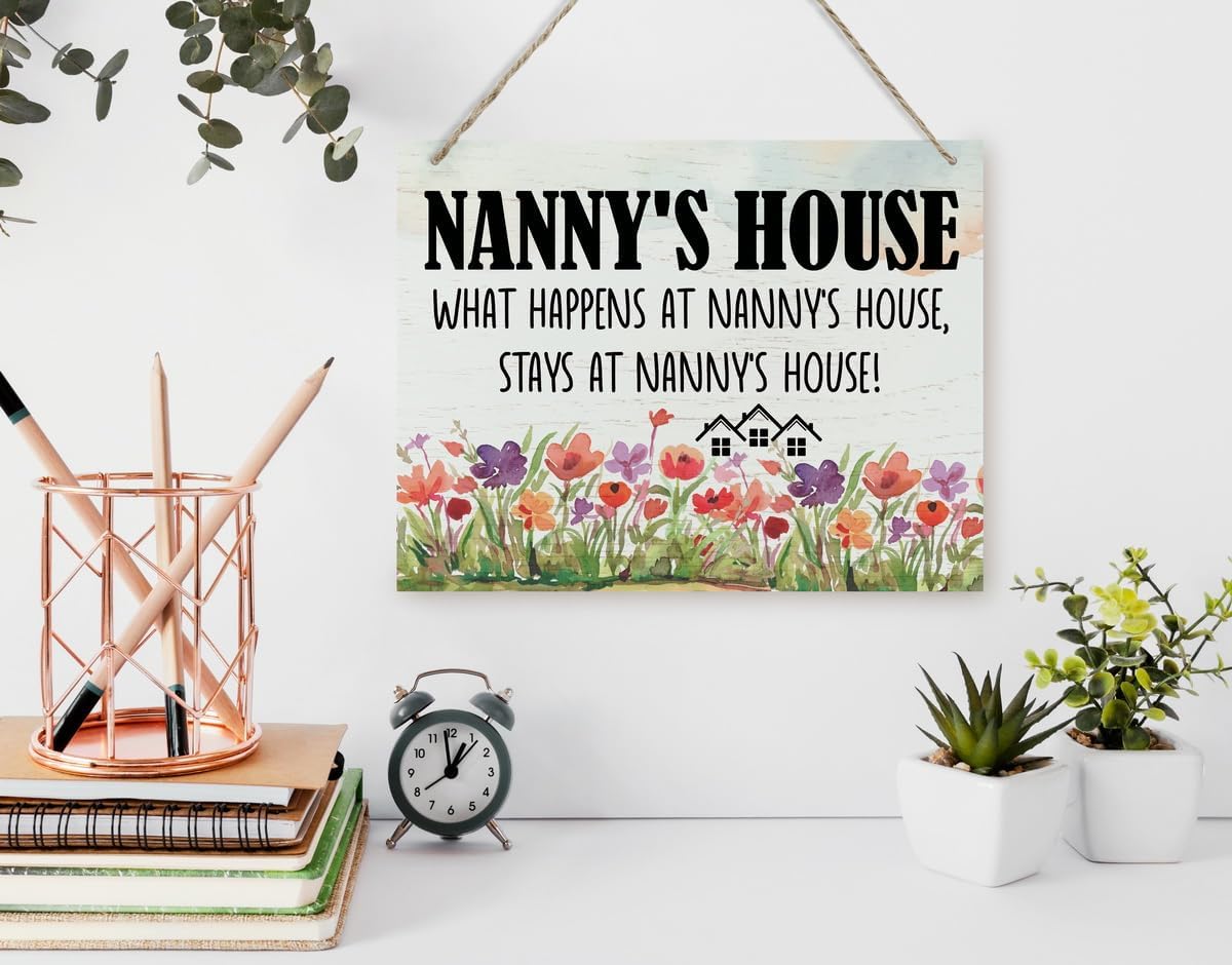 Rustic Sign, Mother's Day Gift, Grandma's Gift, Mom's Gift, Hanging Printed Wood Wall Art Sign Decor, Nanny's House What Happens At Nanny's House, Stays At Nanny's House, Sign Gift for Grandma - Image 3