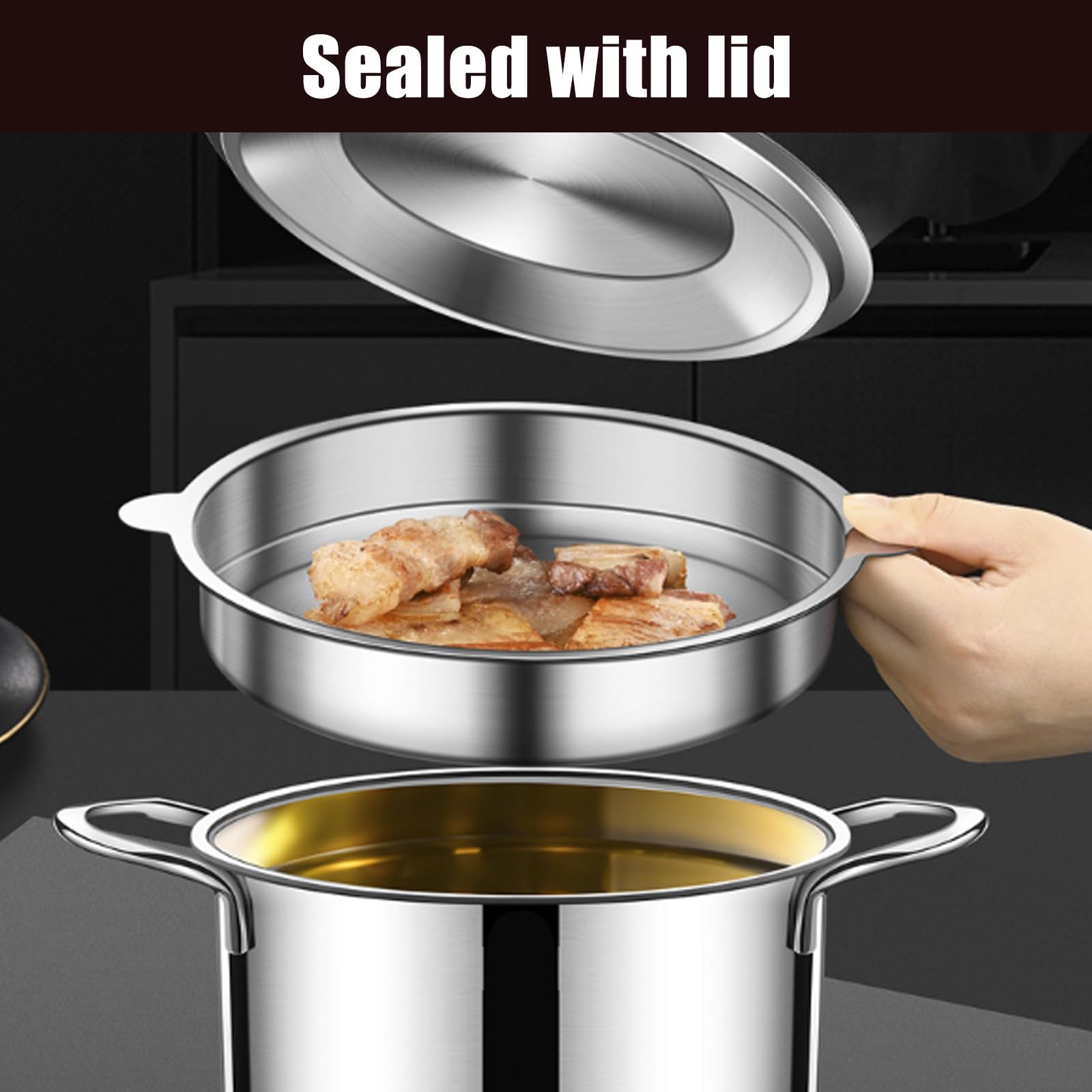 Tarro de almacenamiento de manteca de cerdo de acero inoxidable con colador, recipiente seguro para cocinar aceite y salsas, tarro de almacenamiento de manteca de cerdo