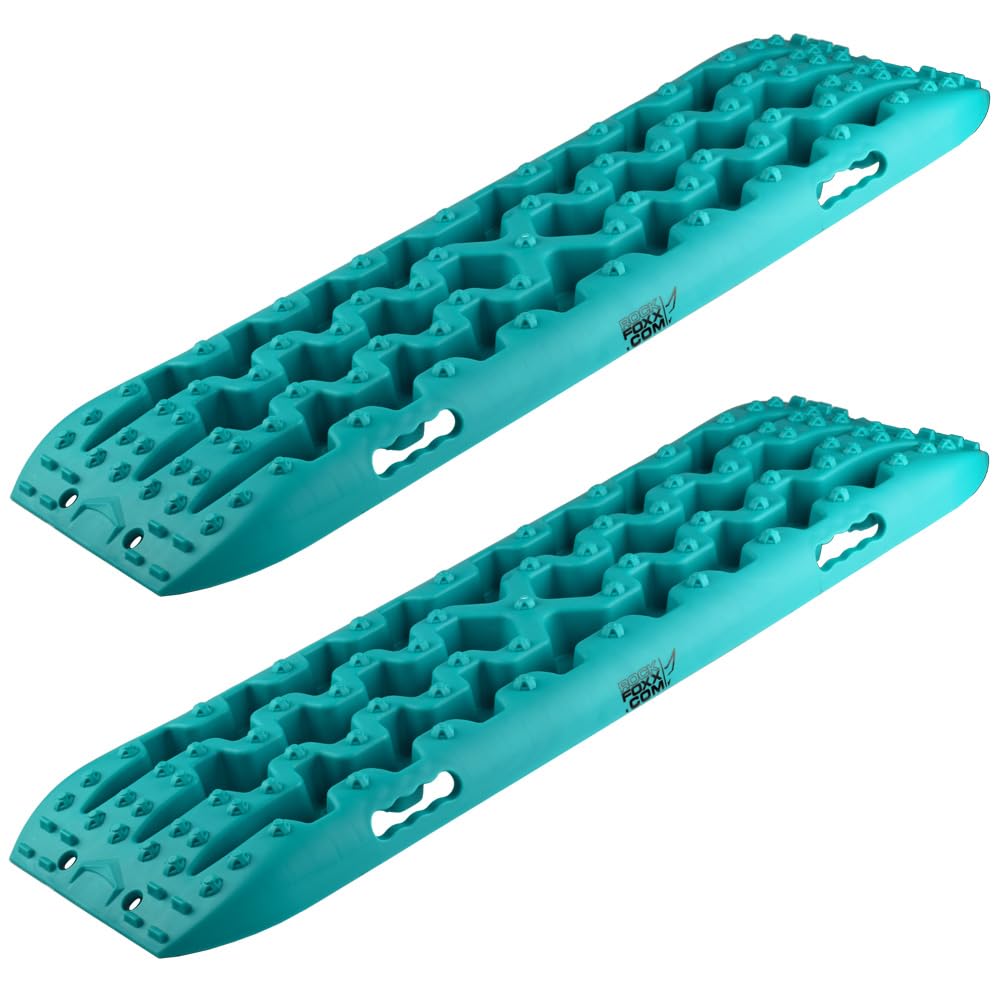 ROCKFOXX Anfahrhilfe Schlamm Schnee Sand Berge Boards Sandbleche Offroad 10 Tonnen Paar grün Recovery Board für Wohnmobil Geländewagen PKW SUV Pick UP Quad Traktionsmatte Gripmatte
