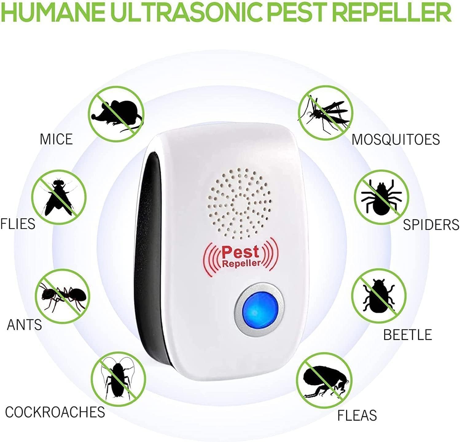 Repelente Ultrasónico de Plagas, 6 Pack Electrónico Repelente Mosquitos Control de Plagas, Repelente Ultrasónico Mosquitos para Anti Moscas, Ratones, Cucarachas, Arañas, Roedores - 5