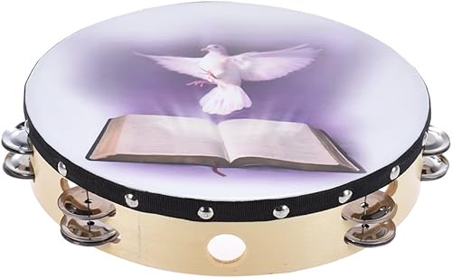 Miniatura 8 de Btuty Pandereta de 10 pulgadas, 6 pares, doble cascabel de metal para iglesia y otras ocasiones sagradas